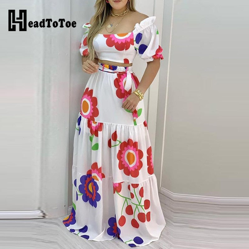 Floral Print Crop Top & Maxi Skirt Set